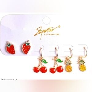 Dainty Fruit Earrings- Set Of 3 Pairs- NWT